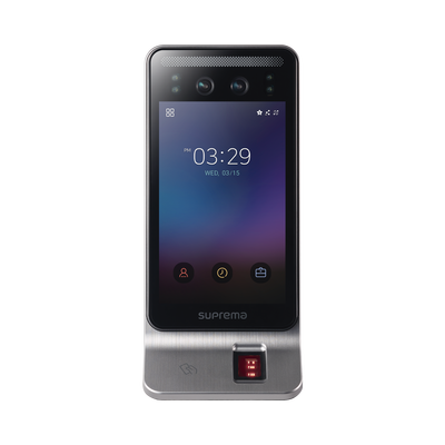 Lector Multi-tecnologia con detector de cubrebocas- Reconocimiento Facial, Huella, Tarjeta Móvil y lector de RFID(125kHz EM & 13.56 Mhz MIFARE)  Compatible con BioStar2,  Uso para Control de Acceso y Asistencia