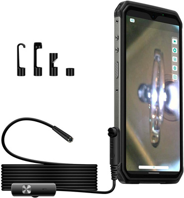 Accesorio Ulefone Usmart E01 Endoscopio Usmart E01 con Cable Semirrigido, Camara Hd, IP67, Accesorios de Gancho, Iman y Funda Protectora, Conexion Directa al Conector Usmart