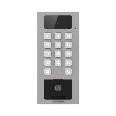 Terminal de Control de Acceso / Videoportero Multiapartamento Llamada a App / Teclado / Exterior Antivandálico IP65 & IK09 / Huella, Tarjeta, Código QR, PIN o App Hik-Connect  / Cámara 2 MP compatible con NVRs