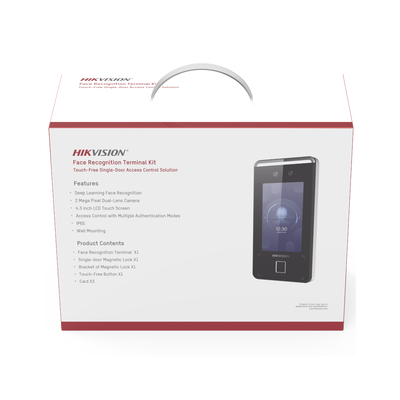 Kit de Control de Acceso TODO INCLUIDO con Lector de Rostros, QRs , Tarjetas y Huellas / 3,000 Rostros / Compatible con App Hik-Connect / Videoportero / Incluye Electroimán  Botón de Salida y Montajes Z y L para imán / HIK-IA