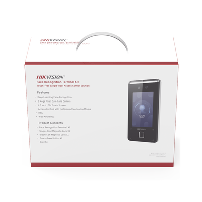 Kit de Control de Acceso TODO INCLUIDO con Lector de Rostros, QRs , Tarjetas y Huellas / 3,000 Rostros / Compatible con App Hik-Connect / Videoportero / Incluye Electroimán  Botón de Salida y Montajes Z y L para imán / HIK-IA