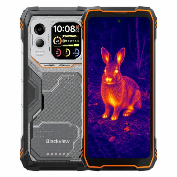 Blackview Xplore 1 Pro naranja, vista frontal y posterior
